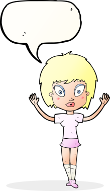 Bir insan tarafından çizilmiş konuşma balonu olan güzel bir kız.