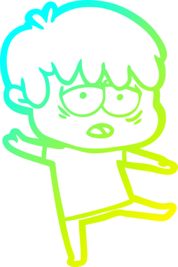 Bir insan tarafından çizilmiş, bitkin bir çocuğun soğuk çizgi çizimi.