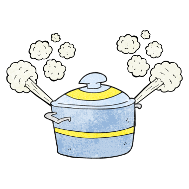 Bir insan tarafından çizilmiş el yapımı karikatür buğulama tenceresi.