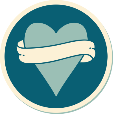 Bir insan tarafından çizilmiş geleneksel bir kalp ve bayrak stili dövme çıkartması.