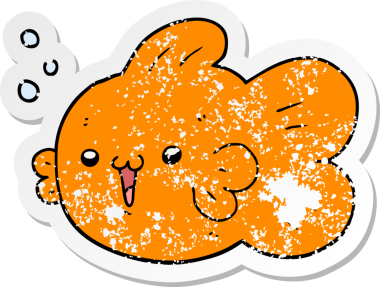 Bir insan tarafından çizilmiş karikatür balığının sıkıntılı çıkartması.