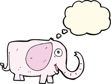 Bir insan tarafından çizilmiş düşünce balonlu bebek fil.