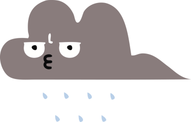 Bir insan tarafından çizilen fırtına bulutunun düz renkli retro karikatürü