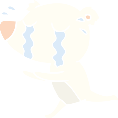 Düz renkli çizgi film ağlayan kutup ayısı bir insan tarafından çizilmiş.