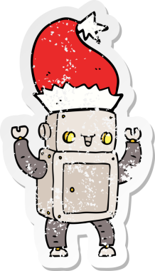 Bir insan tarafından çizilmiş karikatür Noel robotunun sıkıntılı çıkartması.