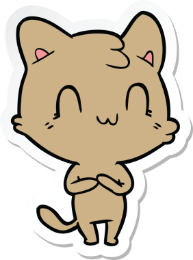 Bir insan tarafından çizilmiş mutlu bir kedinin çıkartması.