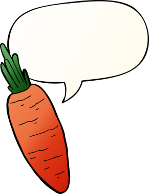 Bir insan tarafından çizilmiş, konuşma baloncuklu çizgi film havucu.