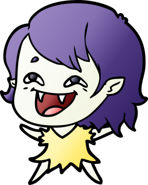 Bir insan tarafından çizilmiş gülen vampir kız çizgi filmi.