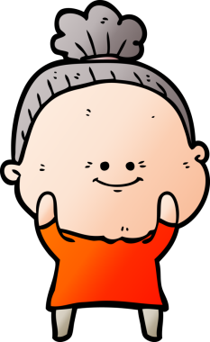 Bir insan tarafından çizilmiş mutlu yaşlı kadın çizgi filmi.