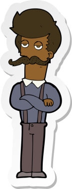 Bir insan tarafından çizilmiş bıyıklı bir karikatürcünün çıkartması.