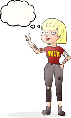 Bir insan tarafından çizilmiş serbest çizim baloncuklu rock kızı.