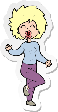 Bir insan tarafından çizilmiş dans eden bir karikatür kadının çıkartması.