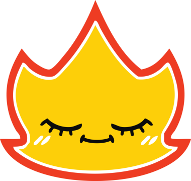 Bir insan tarafından çizilmiş alevin düz renkli retro karikatürü