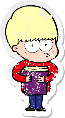 Bir insan tarafından çizilmiş kitabı tutan gergin bir çizgi film çocuğunun sıkıntılı çıkartması.