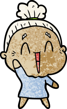 Bir insan tarafından çizilmiş mutlu yaşlı kadın çizgi filmi.