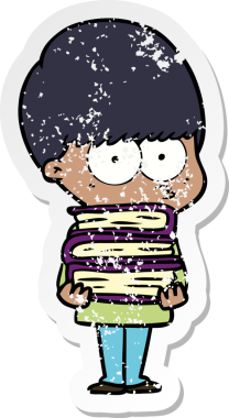 Bir insan tarafından çizilmiş kitapları taşıyan gergin bir çizgi film çocuğunun sıkıntılı çıkartması.