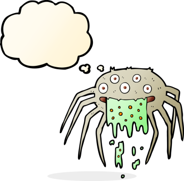 Bir insan tarafından çizilmiş düşünce baloncuklu iğrenç cadılar bayramı örümceği.