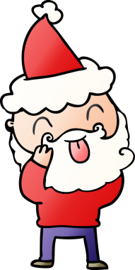 Bir insan tarafından çizilmiş Noel Baba şapkası takan sakallı bir adam.