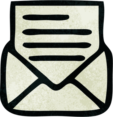 Bir insanın çizdiği mektup ve zarfın retro grunge desen karikatürü.