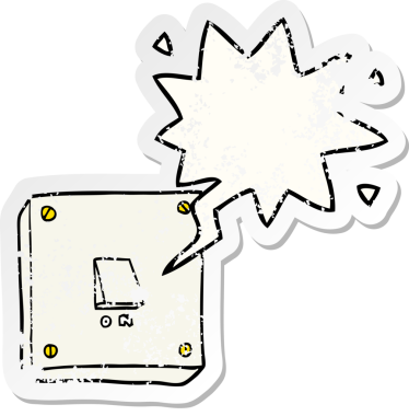 Konuşma baloncuğu olan çizgi film ışıkları bir insan tarafından çizilmiş sıkıntılı eski bir çıkartma