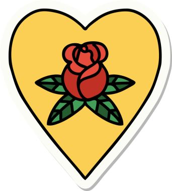 Geleneksel kalp stili dövme çıkartması ve bir insan tarafından çizilmiş çiçekler.