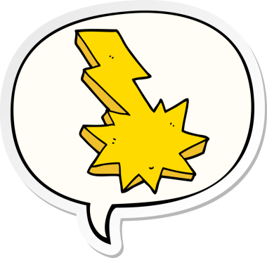 Bir insan tarafından çizilmiş konuşma kabarcığı çıkartmalı karikatür yıldırımı.