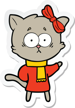 Bir insan tarafından çizilmiş çizgi film kedisinin çıkartması.