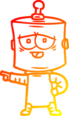 Bir insan tarafından çizilen çizgi film robotunun sıcak çizgi çizimi