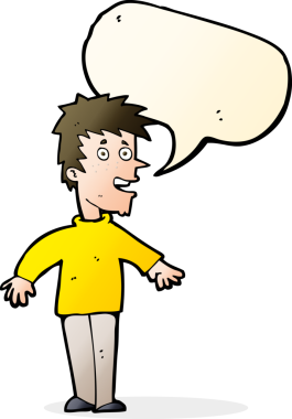 Bir insan tarafından çizilmiş konuşma balonu olan mutlu bir çocuk.