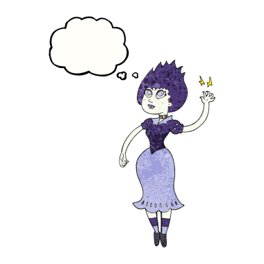 Serbest çizim düşünce balonu bir insan tarafından çizilmiş vampir kız çizgi filmi.