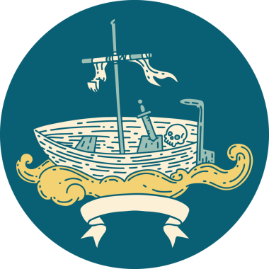 Bir insan tarafından çizilmiş kafatası olan boş bir teknenin simgesi