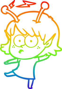 Gökkuşağı gradyan çizgisi bir insan tarafından çizilmiş uzaylı bir kızın çizimi