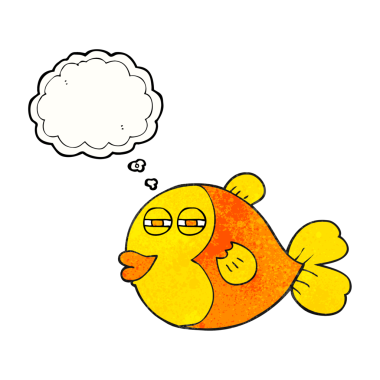 Bir insan tarafından çizilmiş serbest çizim düşünce balonu desenli karikatür balığı