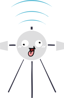 Bir insan tarafından çizilmiş düz renkli bir uydu karikatürü