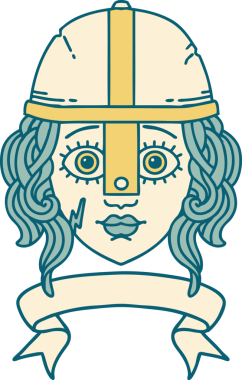 Retro Dövme Tarzı İnsan Savaşçı Karakteri Bir insan tarafından çizilmiş parşömen pankartıyla