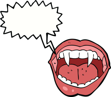 Bir insan tarafından çizilmiş konuşma baloncuğu olan bir vampir ağzı.