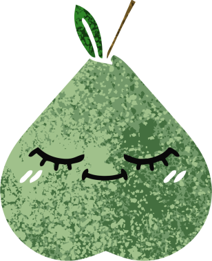 Bir insan tarafından çizilmiş yeşil bir armutun retro çizim tarzı karikatürü