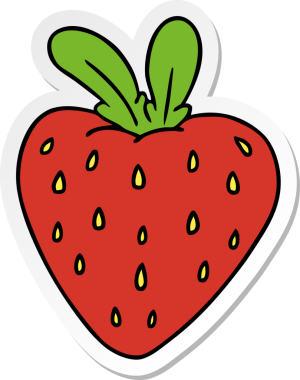 Bir insan tarafından çizilmiş taze bir çileğin el çizimi karikatürü.