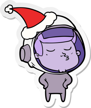 Bir insan tarafından çizilmiş Noel Baba şapkası giyen kendinden emin bir astronotun el yazısı.