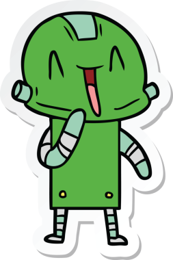 Bir insan tarafından çizilmiş robot karikatür çıkartması.