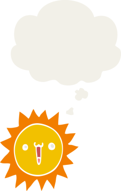 Düşünce baloncuklu karikatür güneşi bir insan tarafından çizilmiş.