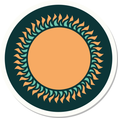 Bir insan tarafından çizilmiş geleneksel güneş şeklinde dövme çıkartması.