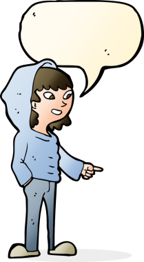 Bir insan tarafından çizilmiş konuşma balonu olan bir genci gösteren çizgi film.