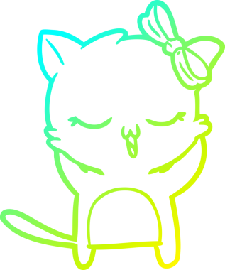 Bir insan tarafından kafasında yay olan çizgi film kedisinin soğuk gradyan çizimi