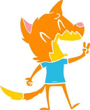 Bir insan tarafından çizilmiş gülen tilki düz renkli çizgi film.