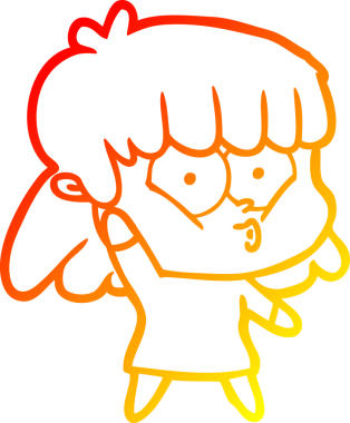 Bir insan tarafından çizilmiş, çizgi film karakteri ıslık çalan bir kız çizimi