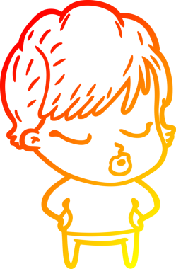 Bir insan tarafından çizilmiş gözleri olan çizgi film kadını çizimi.