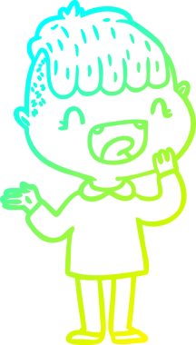 Bir çizgi film karakteri çizen soğuk gradyalı mutlu çocuk bir insan tarafından çizilmiş.