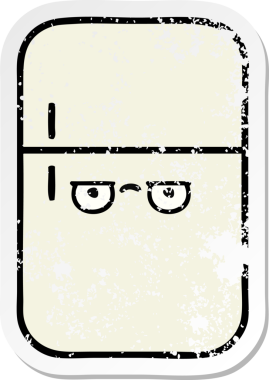 Bir insan tarafından çizilmiş şirin bir buzdolabının sıkıntılı çıkartması.