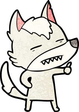 Bir insan tarafından çizilen dişleri gösteren bir kurt çizgi filmi.